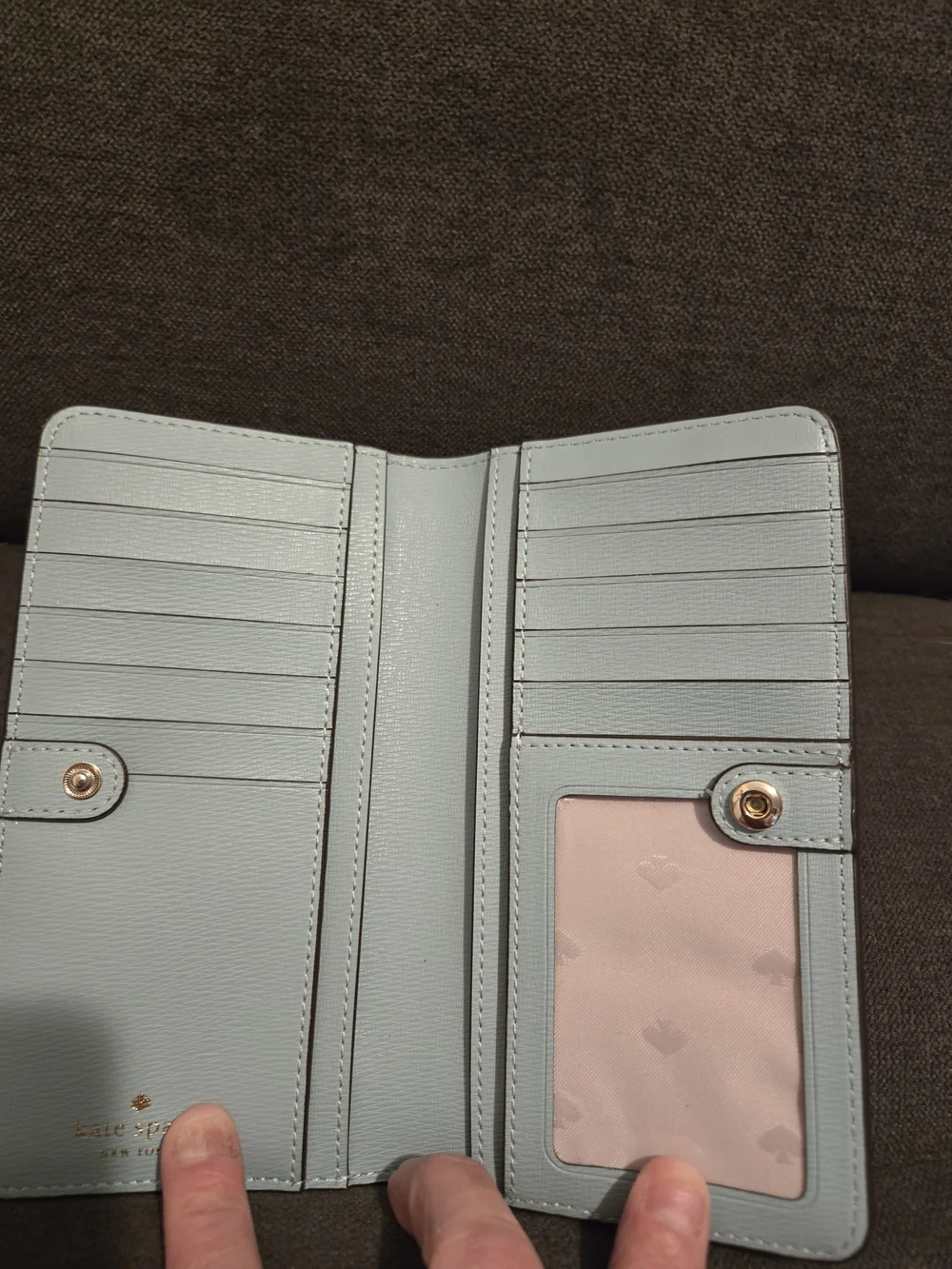 kate spade light blue daisy-embroidered continental wallet